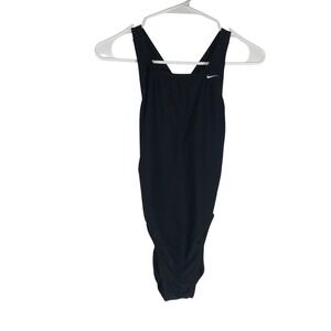 Nike Womens Black Racerback One Piece Swimsuit High Cut Training Size 32 / 6